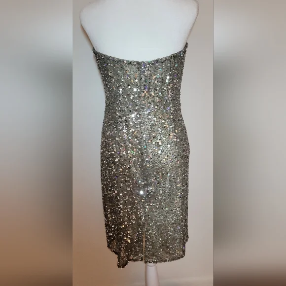 Scala Sequin 100% Real Silk Beaded Mini Dress Sz L Strapless - Picture 10 of 15